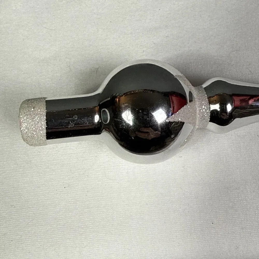Vintage Blown Glass Tree Topper Mini 5.5" Silver Glitter Old World Christmas - Picture 7 of 8